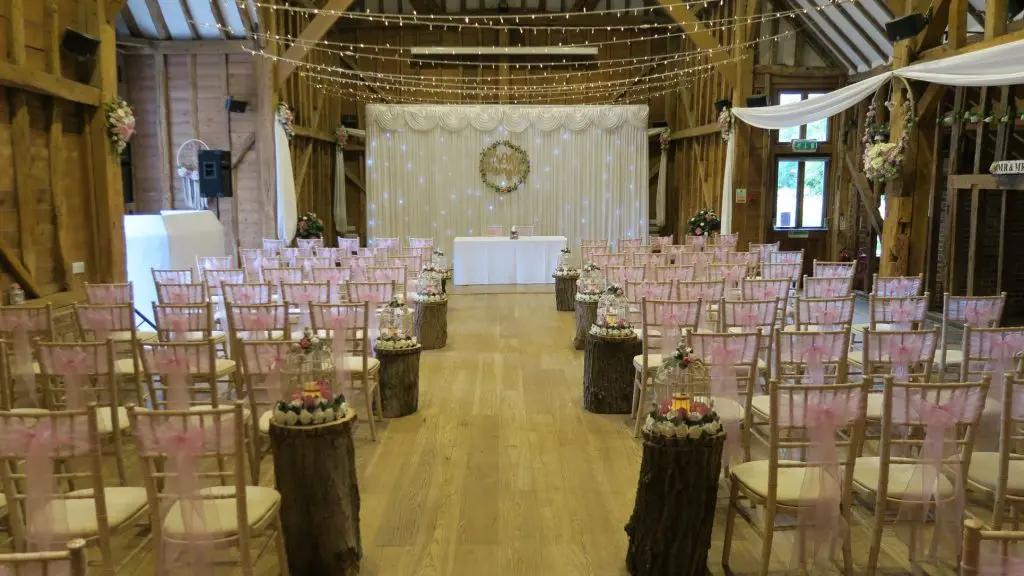 Tewin Bury Farm, Essex, White LED Backdrop For Ceremony