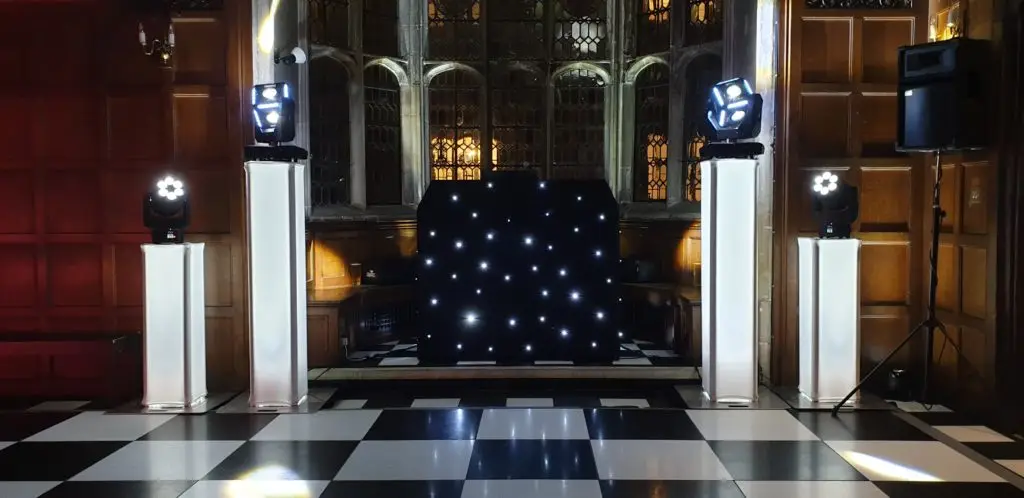 Hengrave Hall, Essex, Premier Set Up, Black Starlit Booth, White Uplights