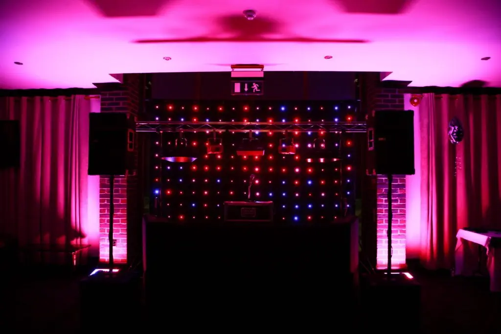 Nazeing Golf Club, Essex, Typical Set Up, Uplighting Pink & Backdrop