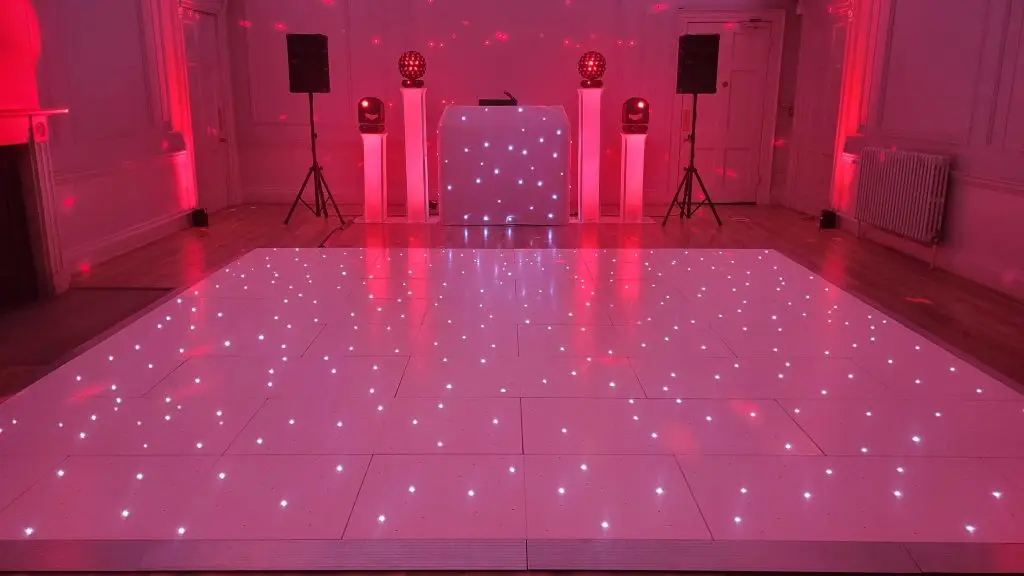 Fulham Palace London, White Premier Set Up, White Starlit Booth, White LED Dance Floor, Rose Uplighting